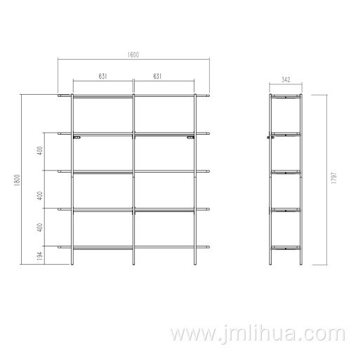 Double wide 5 shelves bookcase